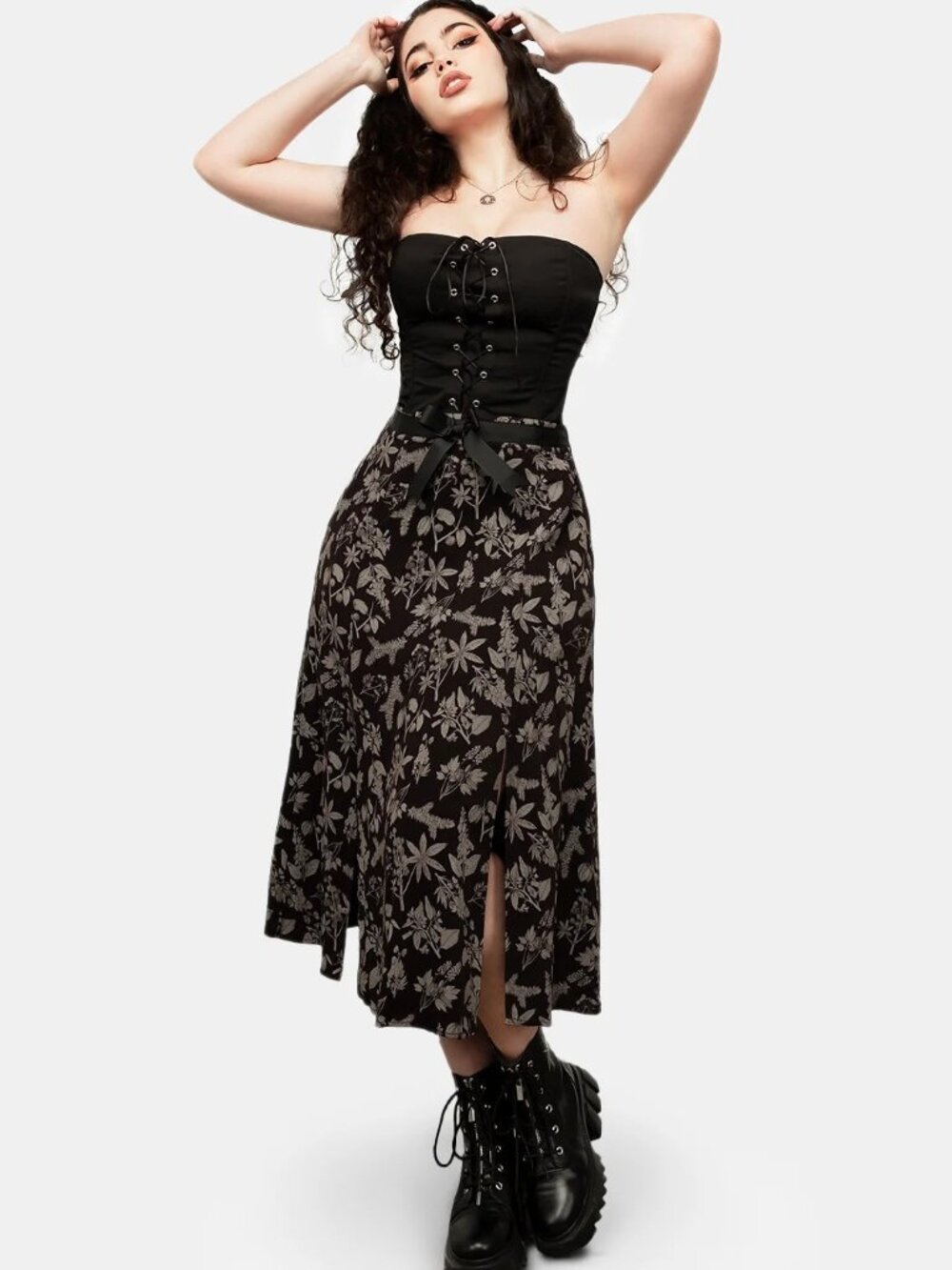 Disturbia Poisonous Plant Split Midi Skirt